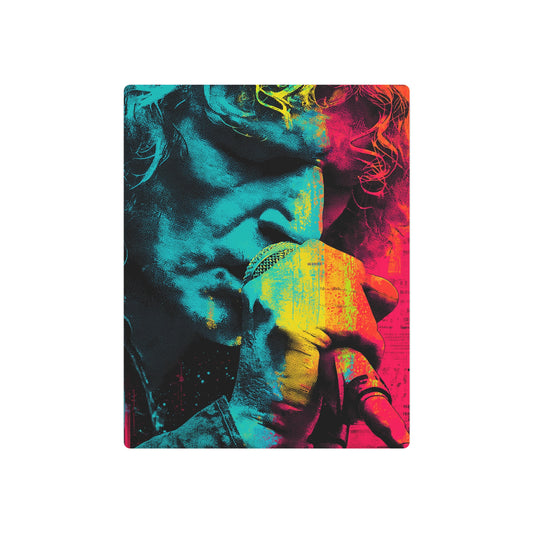"Psychedelic Rock Poster Metal Wall Art: Neon Abstract of Robert Plant by Gabo" - Metal Wall Art Print