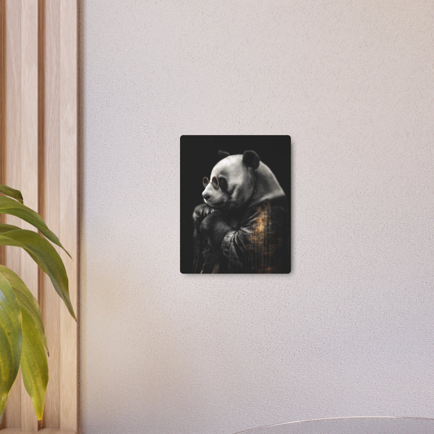 Wise Panda in Kimono Metal Wall Art, Left-Facing Silhouette Design