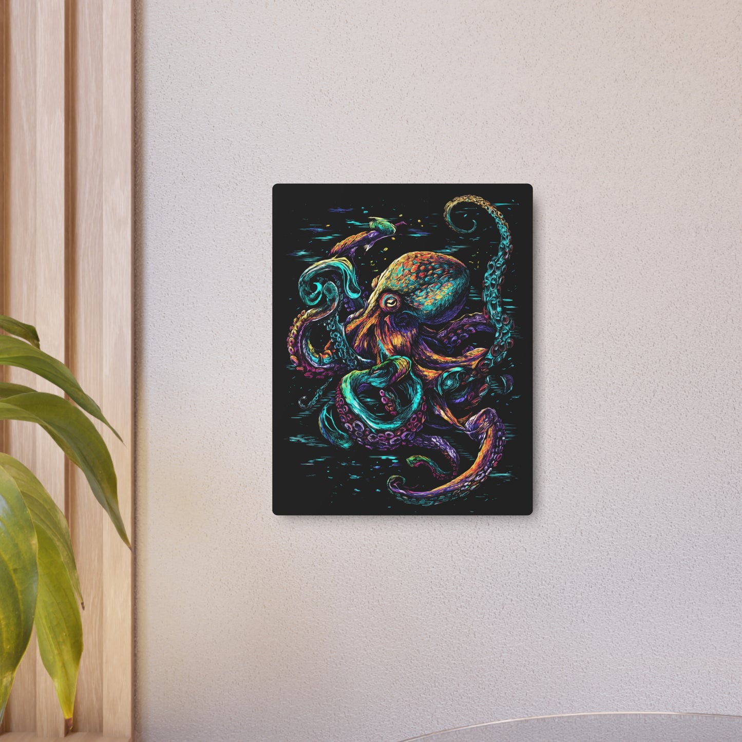 "Captivating Colorful Octopus Metal Wall Art in Dark Dan Mumford Style"