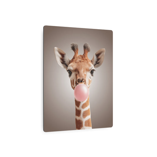"Bubble Gum Giraffe" - Whimsical Metal Wall Art for Kids & Spunky Adults - Metal Wall Art Print