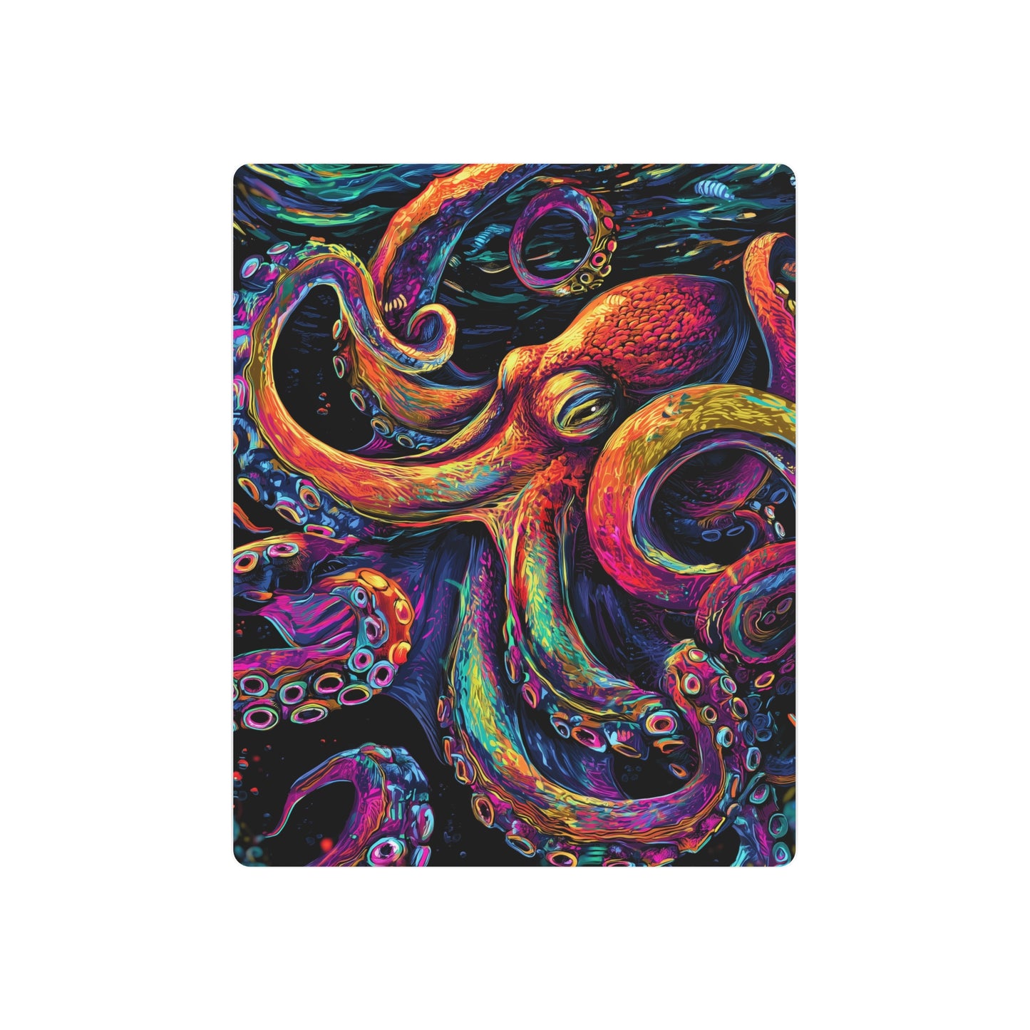 Striking Dan Mumford Style Metal Wall Art "Colorful Octopus" on Black Background - Metal Wall Art Print