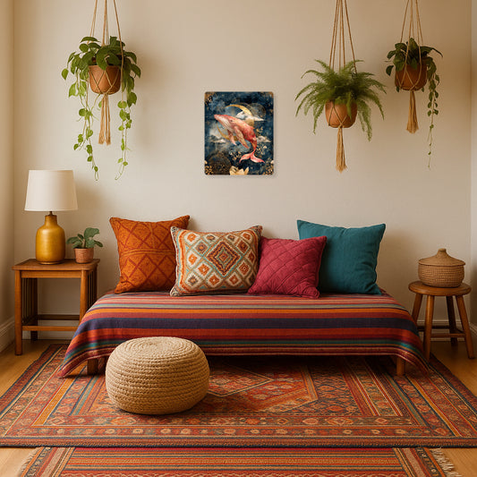 Pink Whale Metal Wall Art - Dreamy Blue Sky Home Decor piece - Metal Wall Art Print