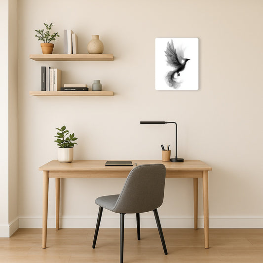 Phoenix Wall Art Metal Sign – Abstract Bird Decor with Organic Leaf Accents