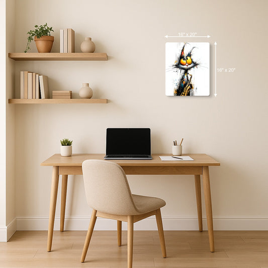 Joey Moya's Angry Cat Saxophone Print- Inspired Minimalistic Metal Wall Art Decor