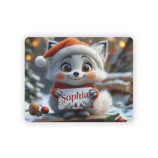 Kids Puzzle, 30-Piece Custom Arctic Fox Personalized Puzzle for Kids, Custom Name Puzzle, Christmas Gift Idea, Holiday Puzzles - Metal Wall Art Print