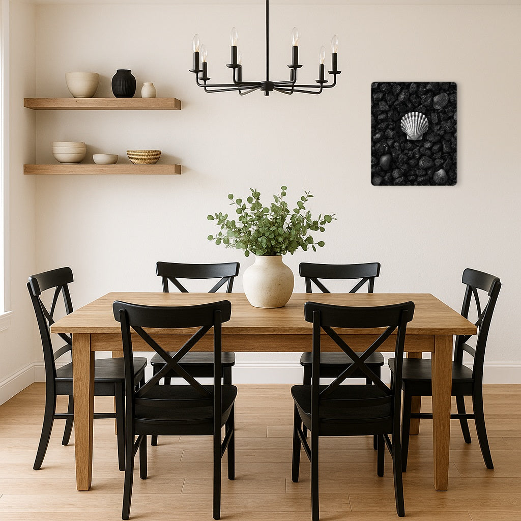 Black Metal Seashell Wall Art – Minimalistic Beach-Themed Decor - Metal Wall Art Print