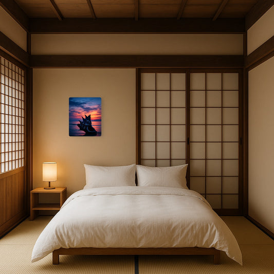 Chic Minimal Metal Wall Art Seashell Print in Blue Hour Shoreline Theme - Metal Wall Art Print