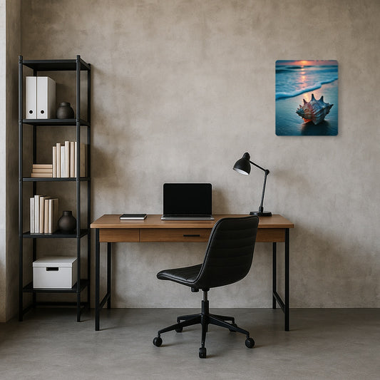 Minimalistic Sunrise Blue Hour Seashell Print Metal Wall Art Sign - Metal Wall Art Print