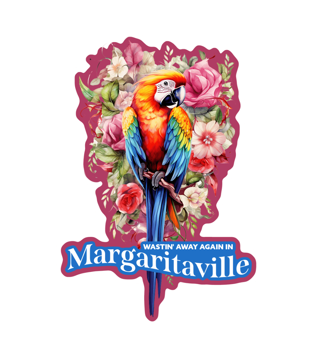 Jimmy Buffett Sticker Decal | Wastin' Away in Margaritaville - Razzberry