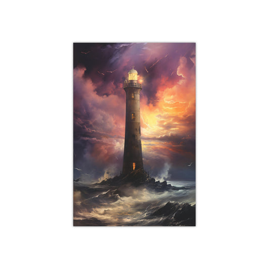 Dramatic Supercell Storm Towering Lighthouse Satin Finish Poster