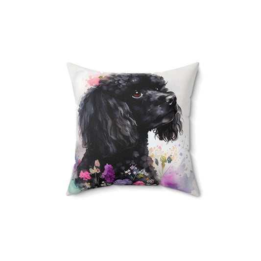 A beautiful watercolor painting of a black poodle - Wall Art -Spun Polyester Square Pillow