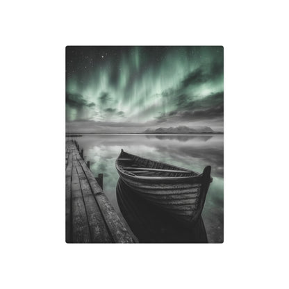 Abandoned Dock Boat Photography Stratified Metal Wall Art, Themed with Northern Lights
