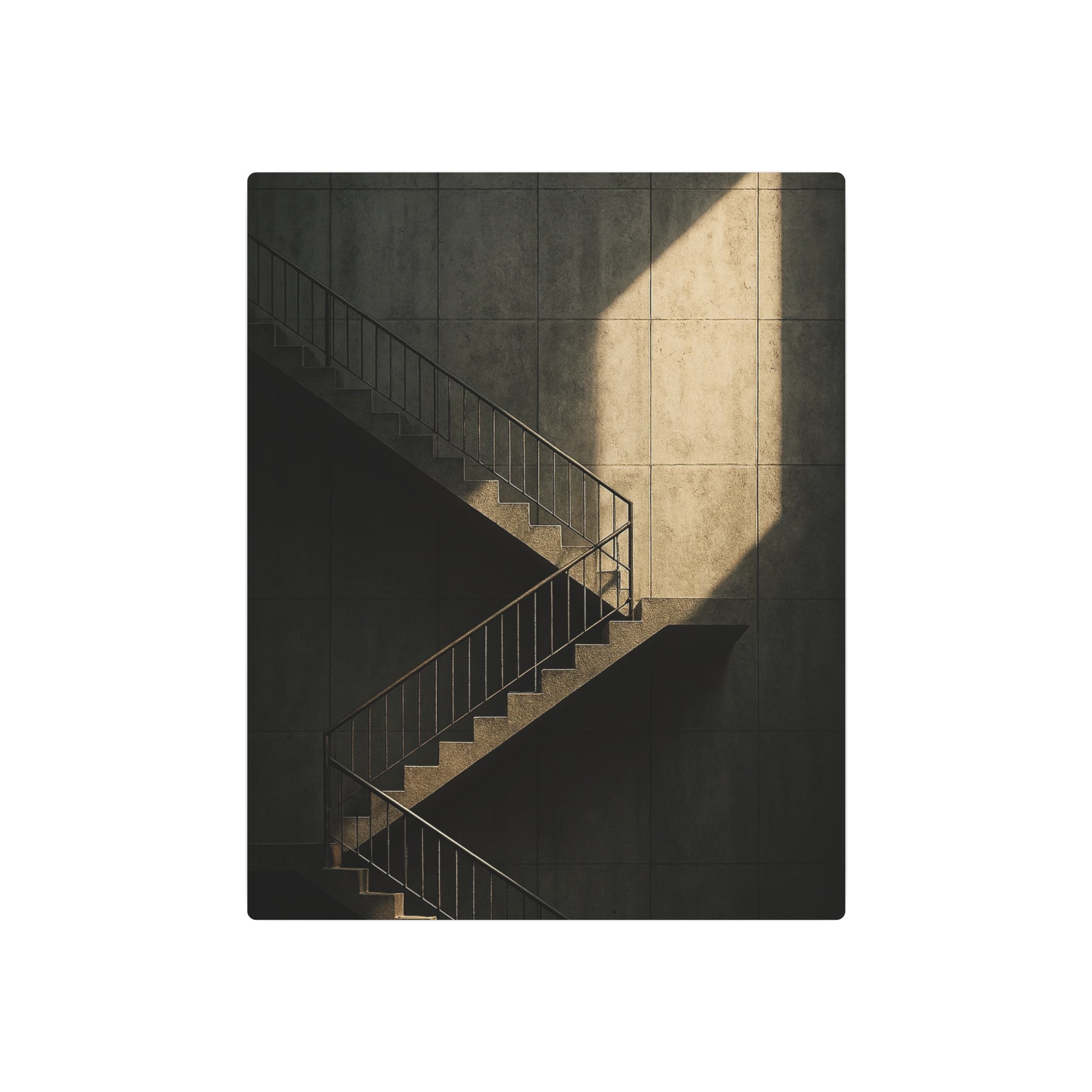 Industrial Textured Metal Wall Art – Illuminated Trapezoid Design Staircase - Metal Wall Art Print