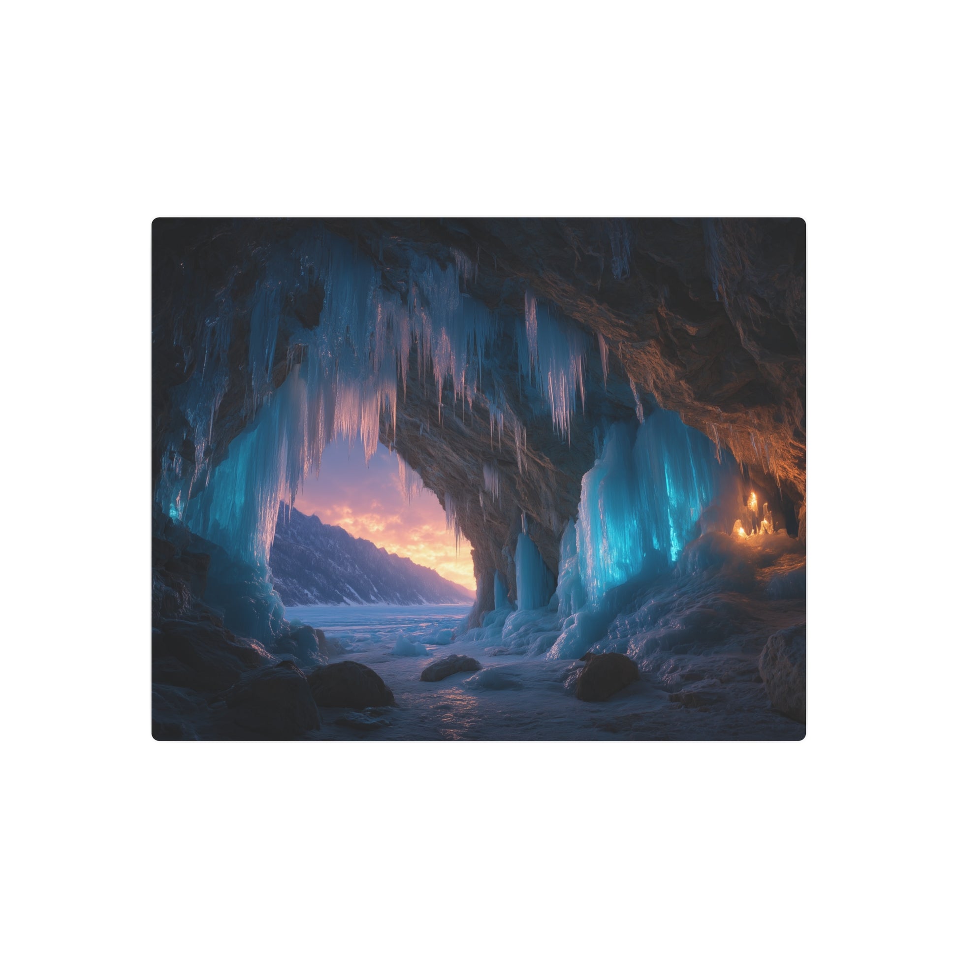Dazzling 'Fantasy Ice Cave at Dusk' Themed Metal Wall Art - Metal Wall Art Print