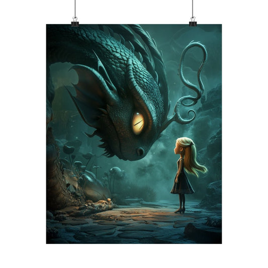 Vertical Poster - Alice in Wonderland Princess and Dragon Fantasy Art