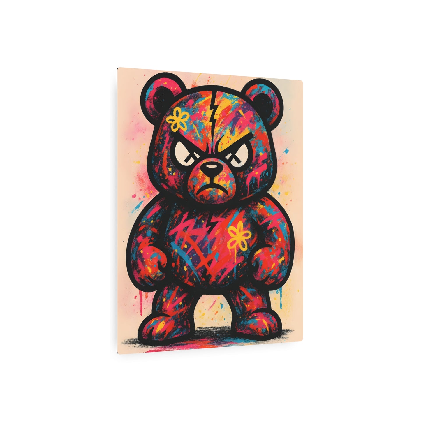 Groovy Graffiti Teddy Bear Metal Wall Art Sign, Vibrant Pop Art Print - Metal Wall Art Print