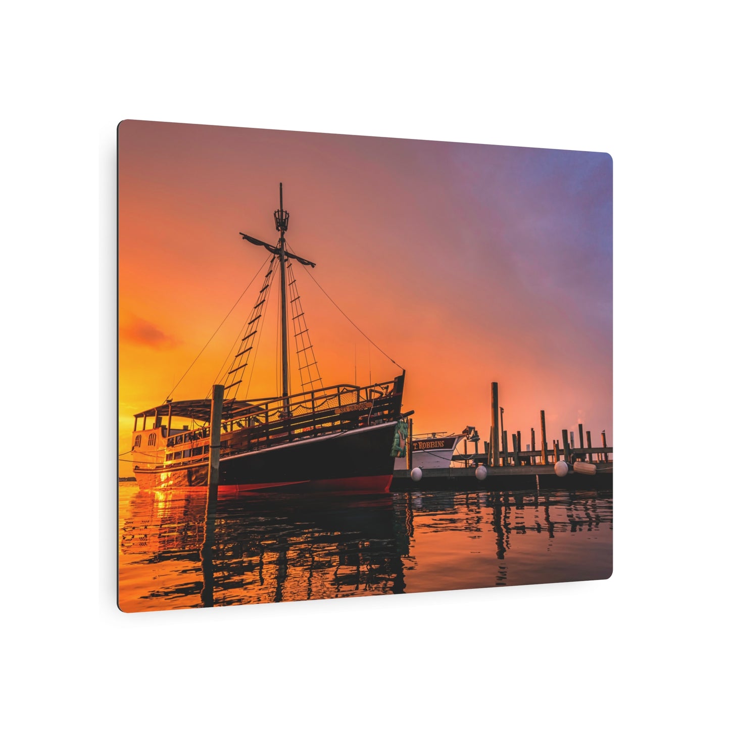 Vibrant Pirate Ship Docked at Marina - Metal Wall Art