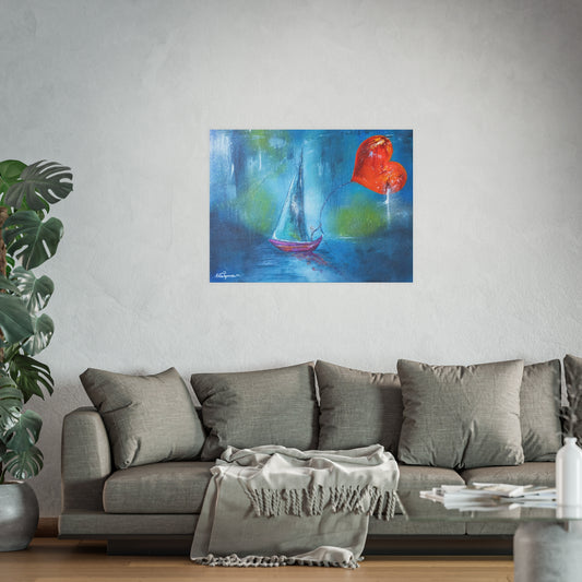 Discover the Captivating World of Asia Popinska Art - Sailboat, Heart on a String, Moody Blues, and Green Tones - Satin and Archival Matte Posters