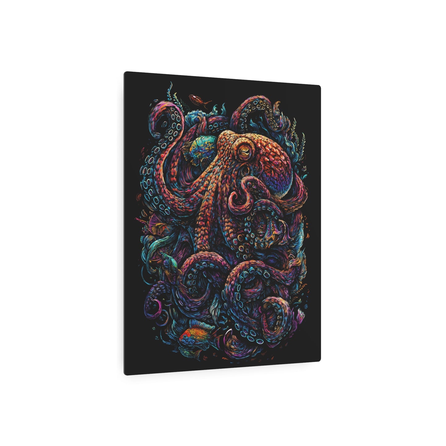 Colorful Octopus Art Metal Sign in Dan Mumford Style, Dark & Elegant Design