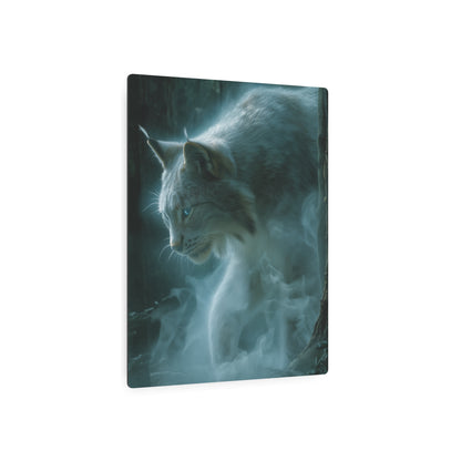 Ghostly Lynx Midnight Prowl Metal Wall Art - Ethereal Blue Eyes Forest Theme