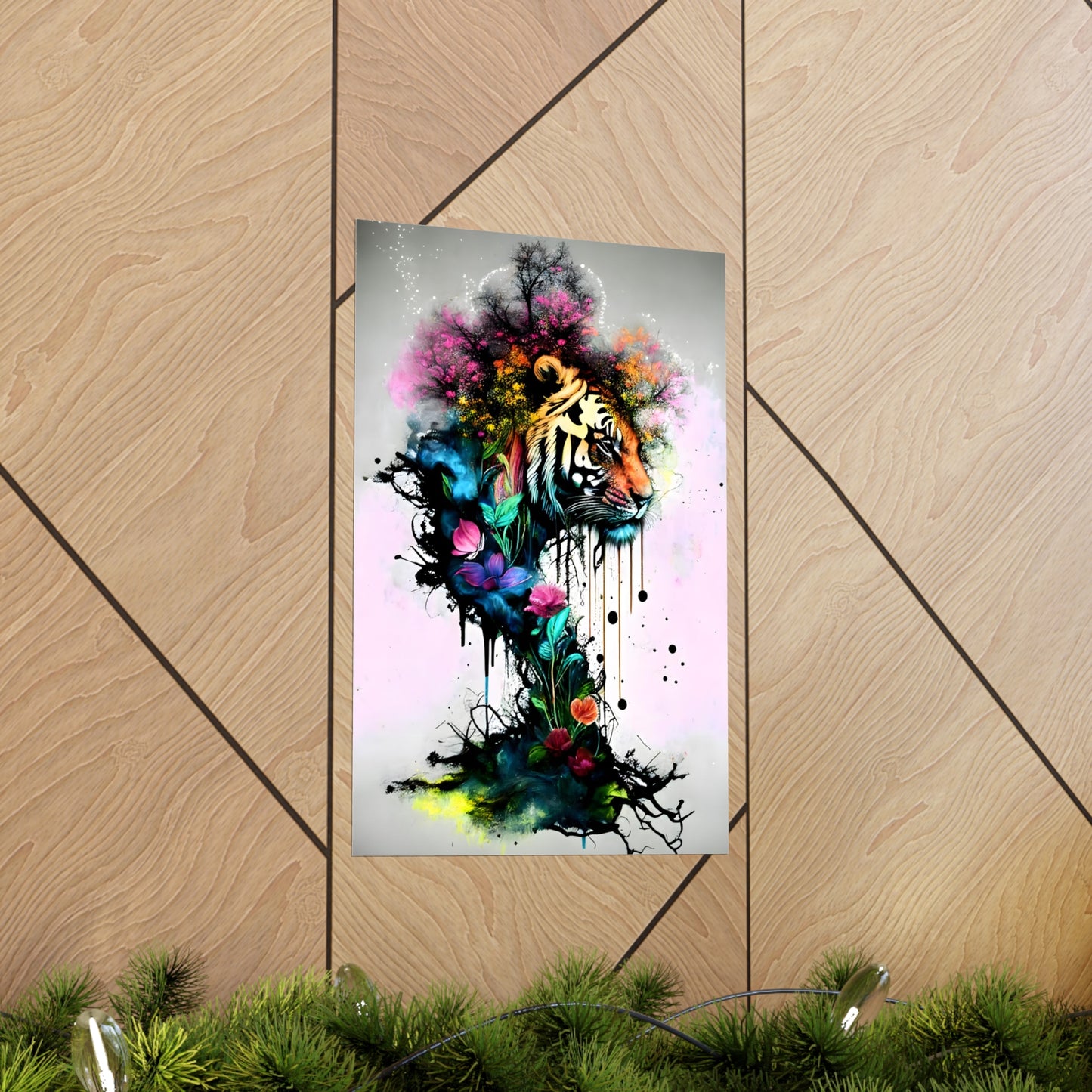 Abstract Tiger Painting Watercolor into a Beautiful Tree Poster