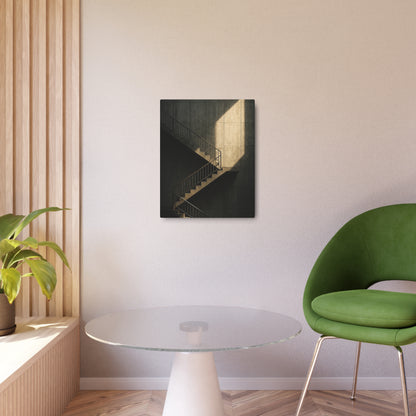 Industrial Textured Metal Wall Art – Illuminated Trapezoid Design Staircase