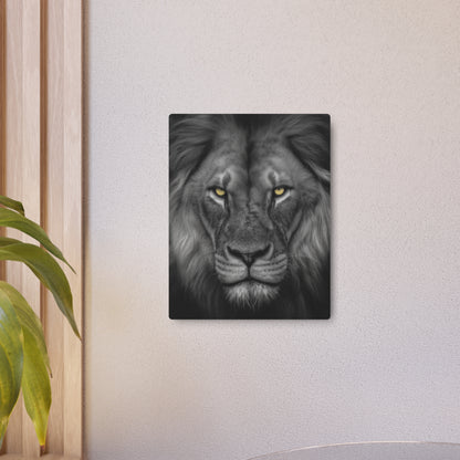 Stunning Hyper-Realistic Yellow-Eyed Cat Metal Wall Art in Black & White