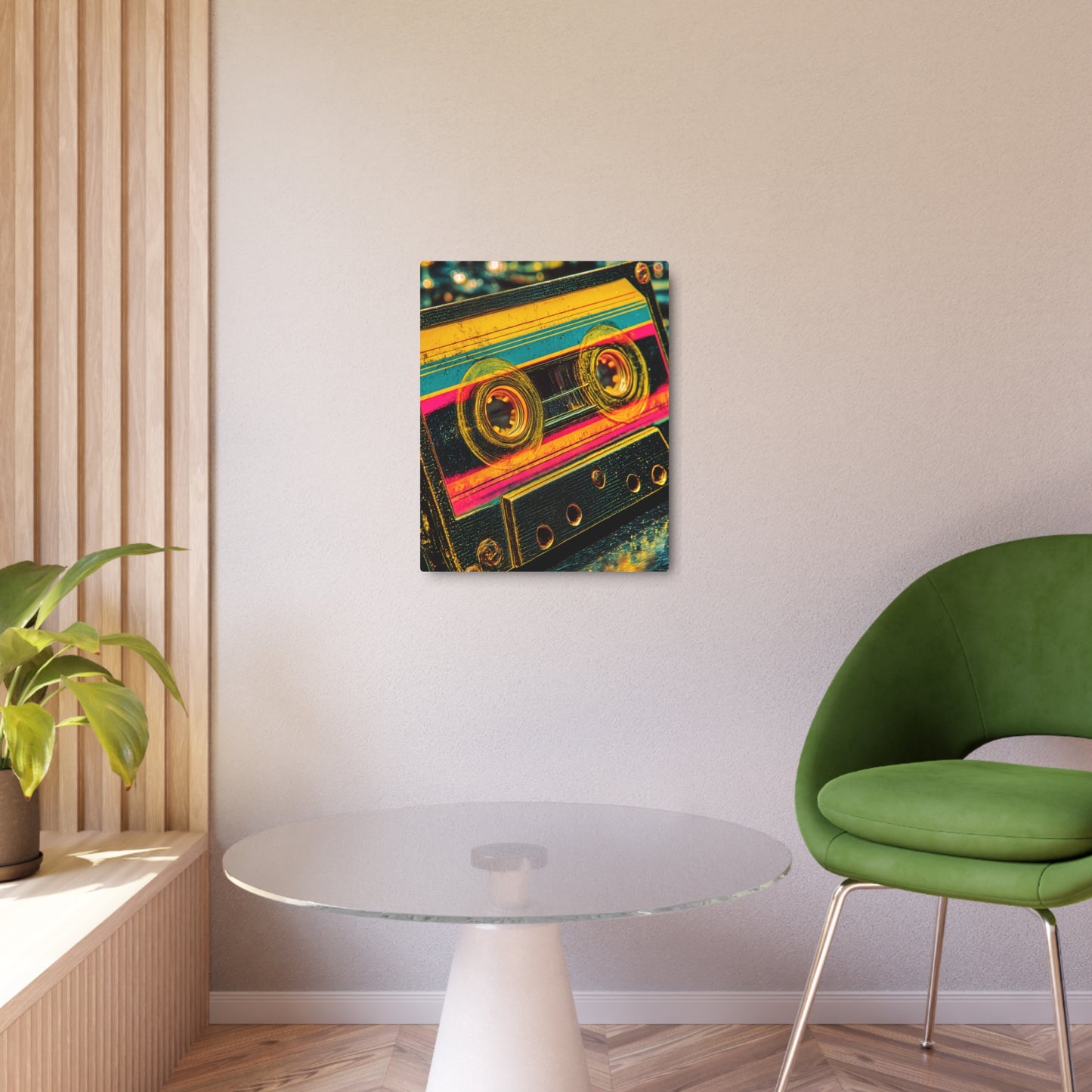 Retro Cassette Tape Low Angle Pop Art Metal Wall Sign - Directional Light Effect