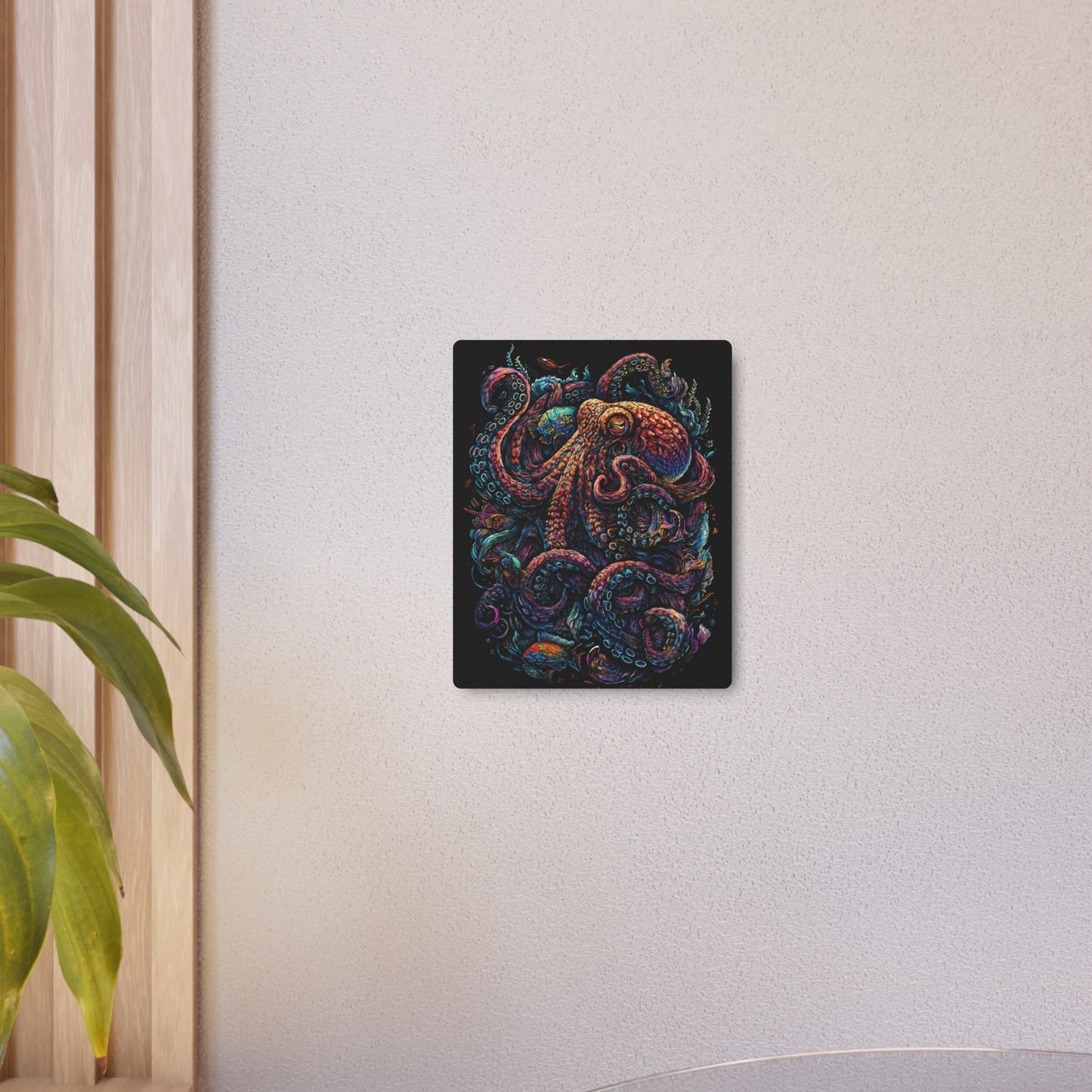 Colorful Octopus Art Metal Sign in Dan Mumford Style, Dark & Elegant Design
