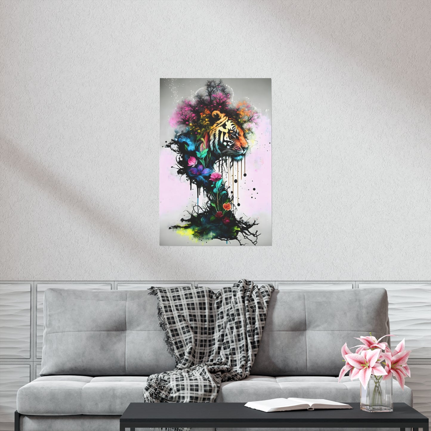 Abstract Tiger Painting Watercolor into a Beautiful Tree Poster