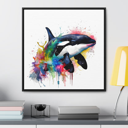 Dive into Serene Beauty - Watercolor Orca Wall Art | Canvas Wrap Reprint Square Frame