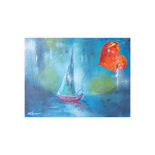 Asia Popinska Art - Sailboat, Heart on a String, Moody Blues, and Green Tones - Satin and Archival Matte Posters