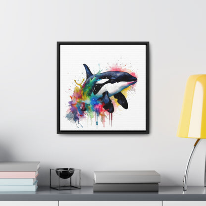 Dive into Serene Beauty - Watercolor Orca Wall Art | Canvas Wrap Reprint Square Frame