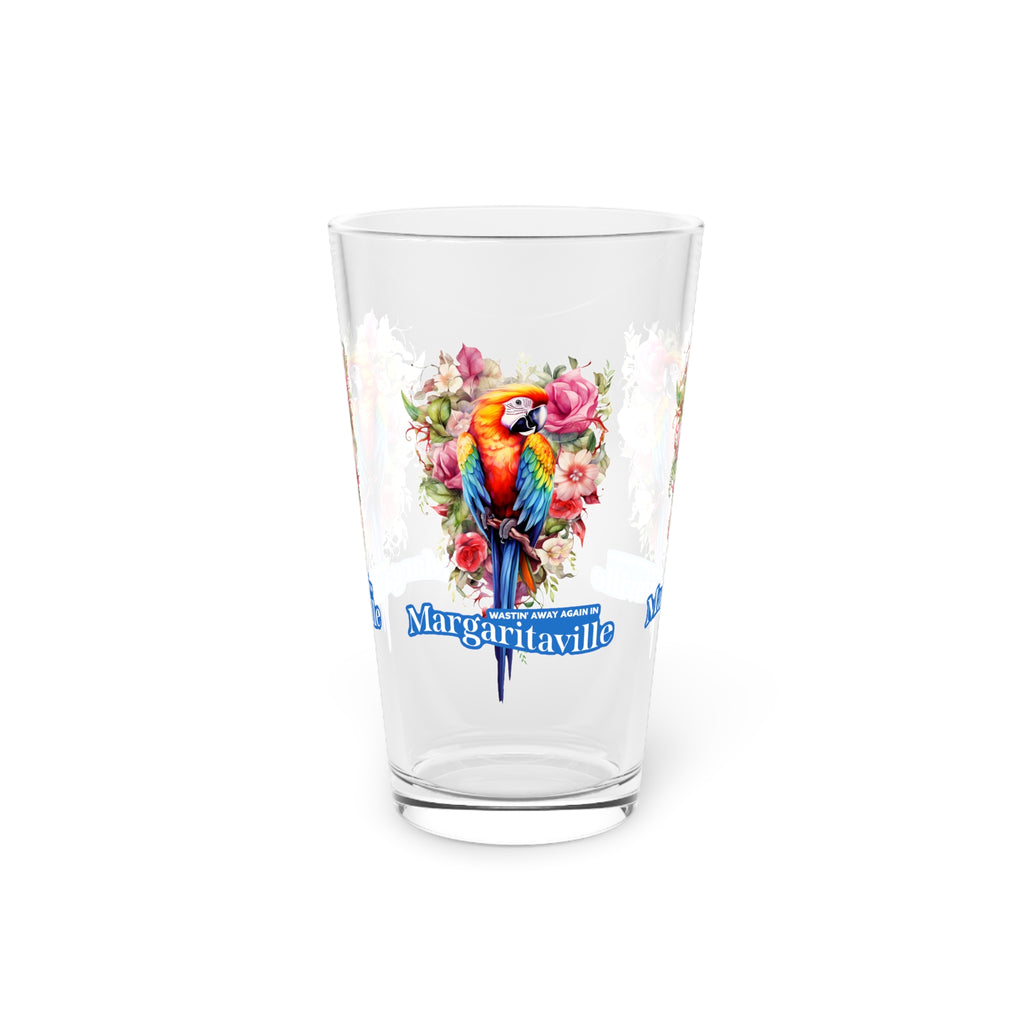 Jimmy Buffett Tribute Pint Glass - 16oz - Colorful Macaw Parrot - Margaritaville, Custom Design, Legendary Iconic Singer, Parrotheads