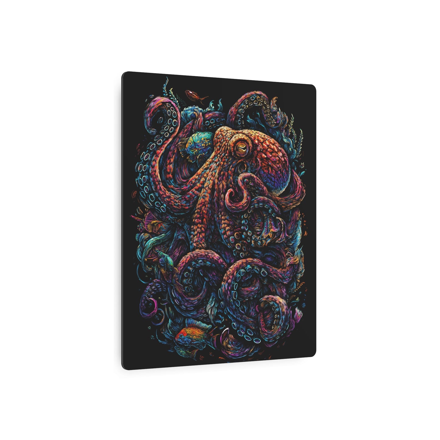 Colorful Octopus Art Metal Sign in Dan Mumford Style, Dark & Elegant Design