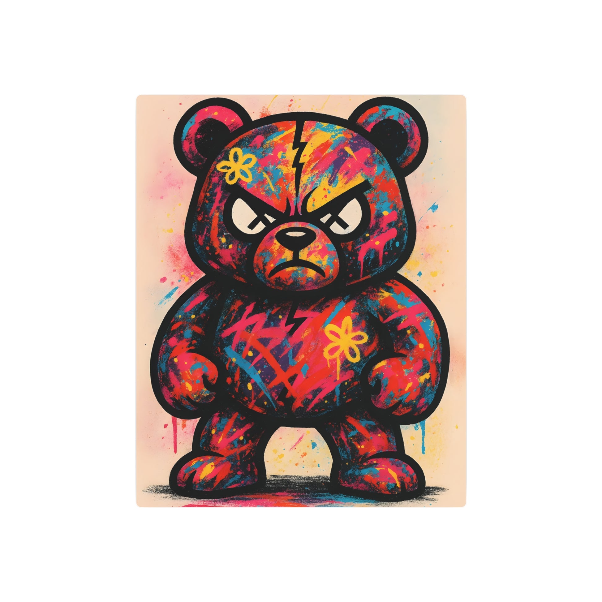 Groovy Graffiti Teddy Bear Metal Wall Art Sign, Vibrant Pop Art Print - Metal Wall Art Print