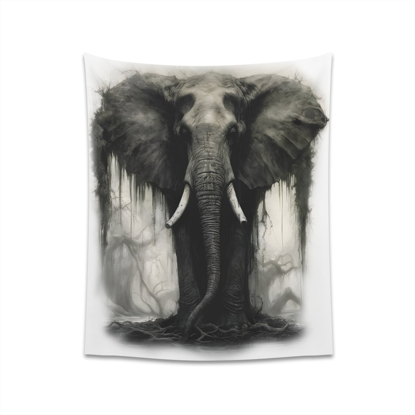 Gothic Elephant Showering Under a Tree - Surreal Wall Tapestry