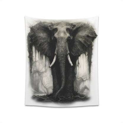 Gothic Elephant Showering Under a Tree - Surreal Wall Tapestry