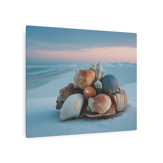 Minimalist Metal Wall Art - Seashell Cluster at Shore Print Sign
