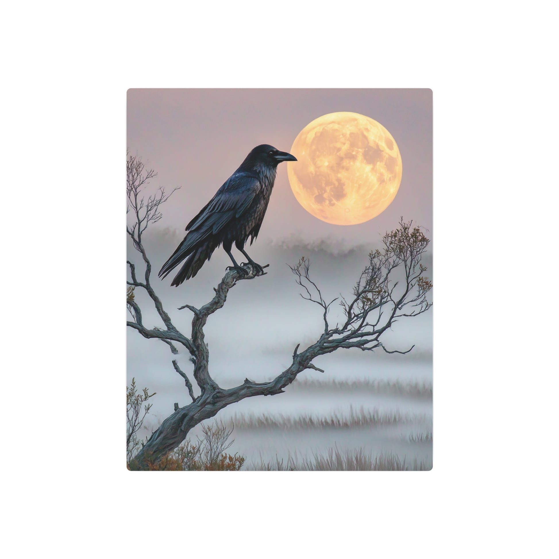 Mystical Raven & Moon Metal Wall Art for Enchanting Home Decor - Metal Wall Art Print
