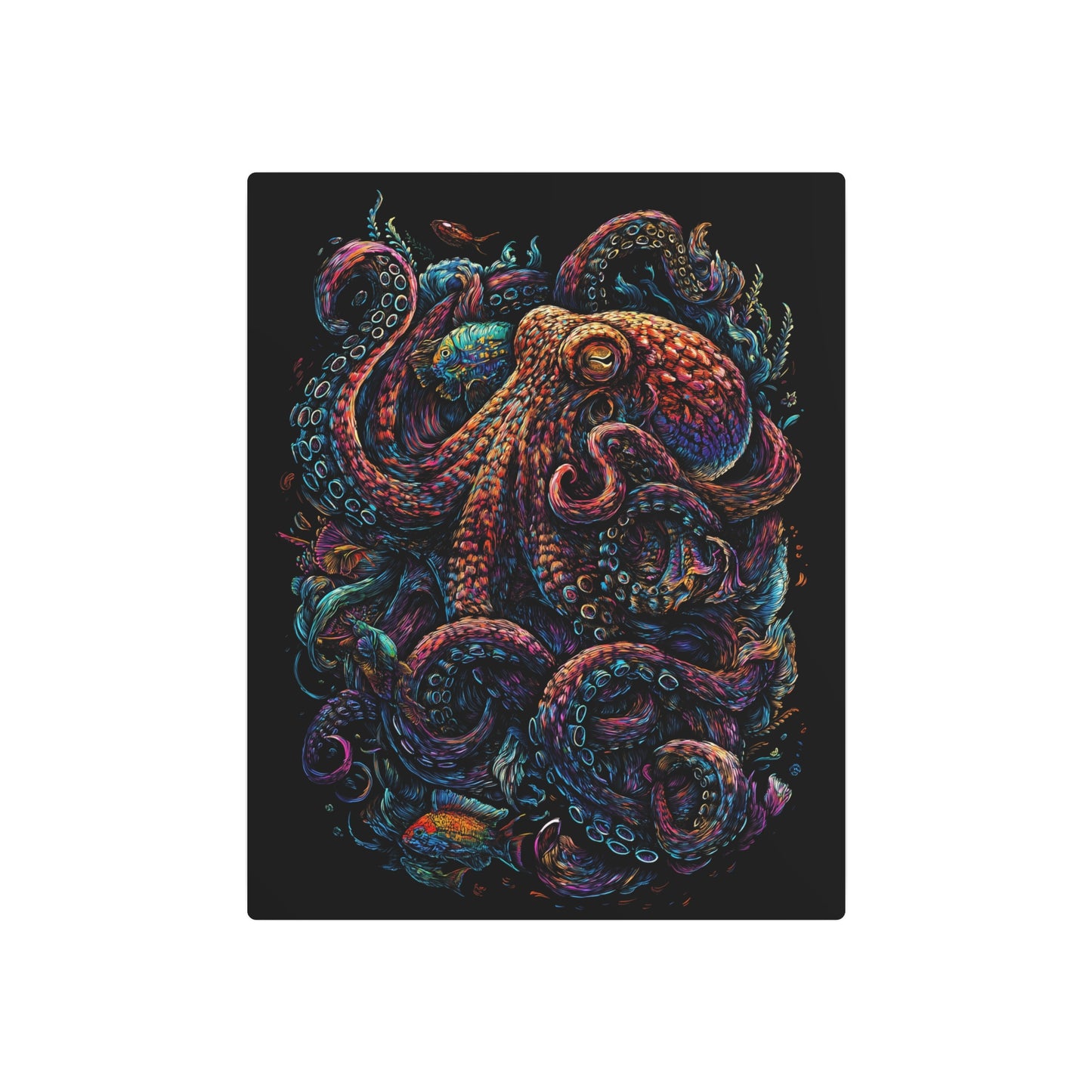 Colorful Octopus Art Metal Sign in Dan Mumford Style, Dark & Elegant Design