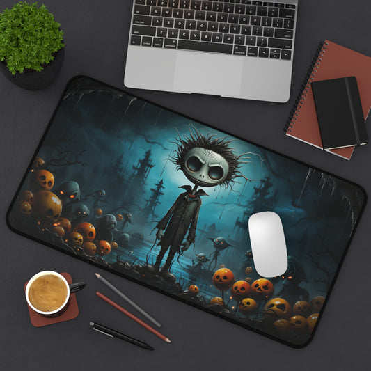 The Most Incredible Halloween Desk Mat - Spooky Skeleton Guy - 12x22in Neoprene - Most Incredible Art, Spooky Artwork, Halloween Scene