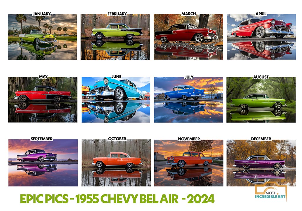 Vintage 1955 Chevy Bel Air 2024 Calendar | Reflection Collection | 12 High Resolution Chevy Bel Air's