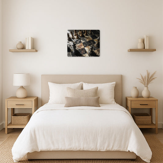 Picasso Style Chess Board Print Wall Art - Dutch Angle Metal Sign