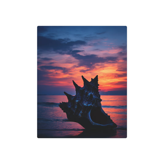Chic Minimal Metal Wall Art Seashell Print in Blue Hour Shoreline Theme