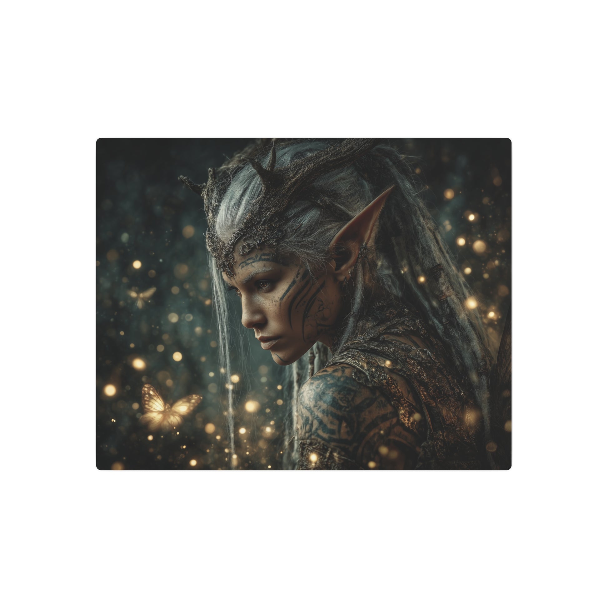 Enchanting Woodland Elf Metal Wall Art Tattoo Print with Antlers - Metal Wall Art Print