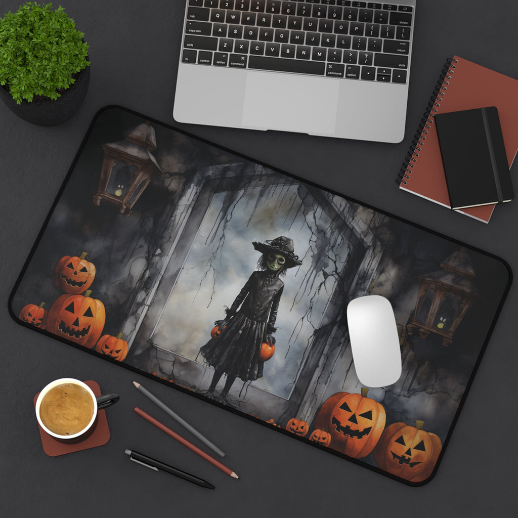 Lonely Witch Desk Mat - Incredible 12x22in Halloween Pumpkins Backdrop