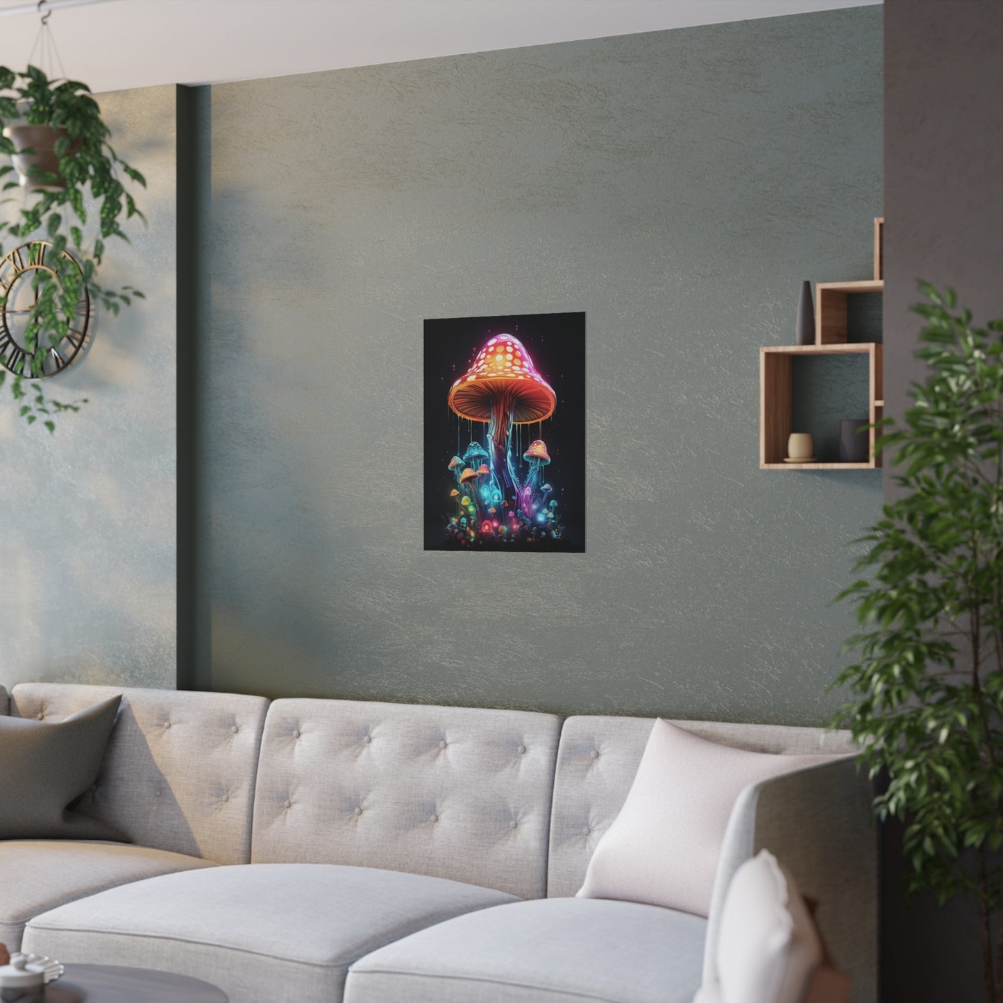 Vibrant Neon Mushroom Posters on Satin Paper - Psychedelic Wall Art in 6 Sizes