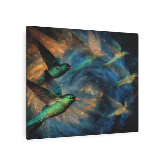 Metal Art Sign - Abstract Kazimir Malevich Inspired Wall Decor with Humming Birds Flock