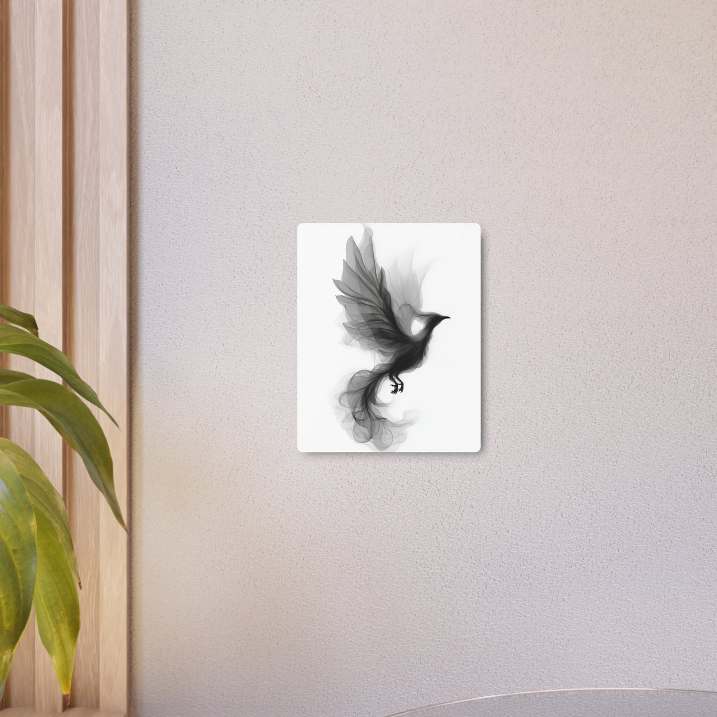 Phoenix Wall Art Metal Sign – Abstract Bird Decor with Organic Leaf Accents